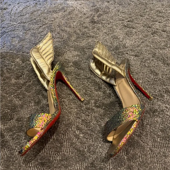 Christian Louboutin Gold and Crystal Winged Heels - Picture 6 of 8